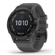 Zegarek Garmin Fenix 6 Solar srebrny z czarnym paskiem